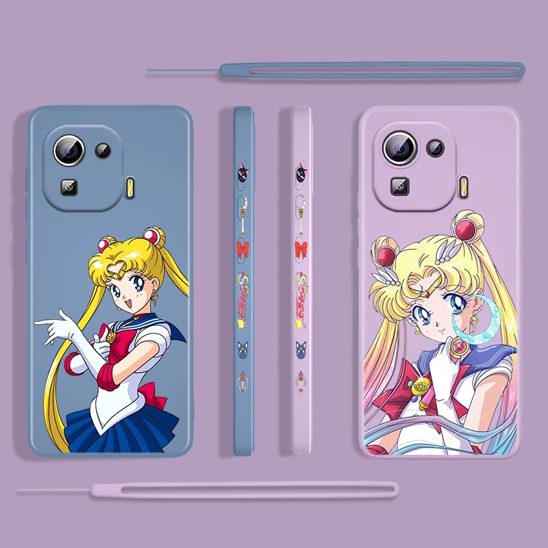 

Sailor Moon Anime For Xiaomi Mi 12 11 11i 10 10S 9 6 Ultra Lite Pro SE 4G 5G Silicone Liquid Left Rope Phone Case Cover Capa