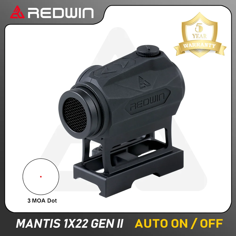 

Red Win Mantis 1x22 GenII Red Dot Sight 3MOA автоматическое ВКЛ./ВЫКЛ., утопленная резина, полностью герметичное крепление Picatinny 1/3 для AR15
