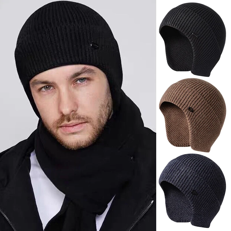 

Мужская Зимняя Вязаная Шерстяная Шапка Beani, 9 цветов, наушники, защита для ушей, теплая Термоодежда для велоспорта и лыжного спорта 2022