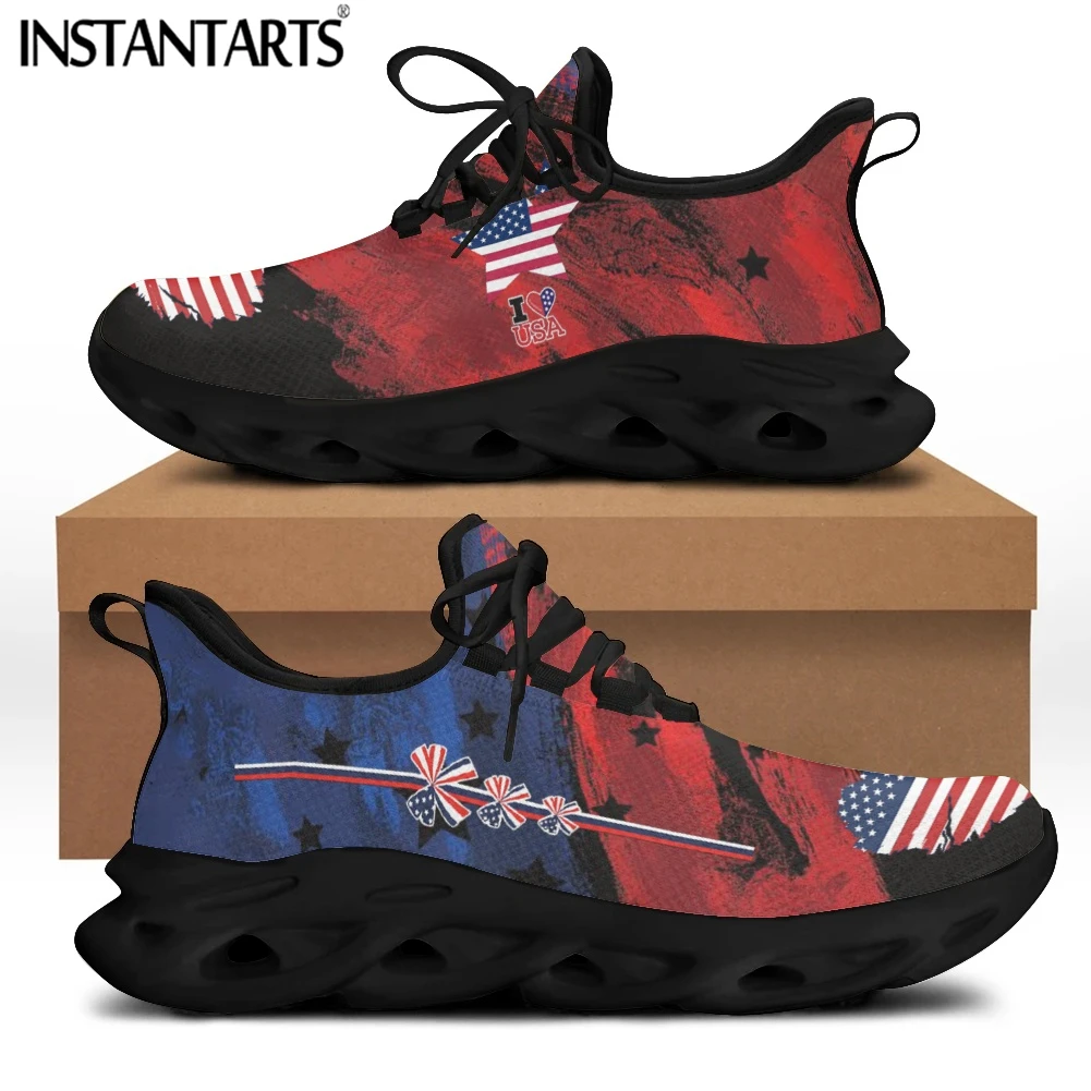 

INSTANTARTS American Independence Day Design Print Ladies Platform Sneakers Casual Lace-up Mesh Swing Shoes Breathable Zapatos