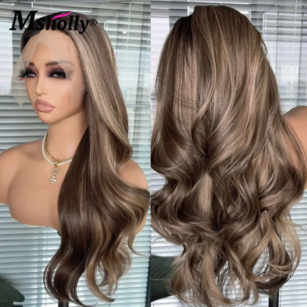 Рождественский мелированный шоколадно-коричневый объемная волна 100% парик из