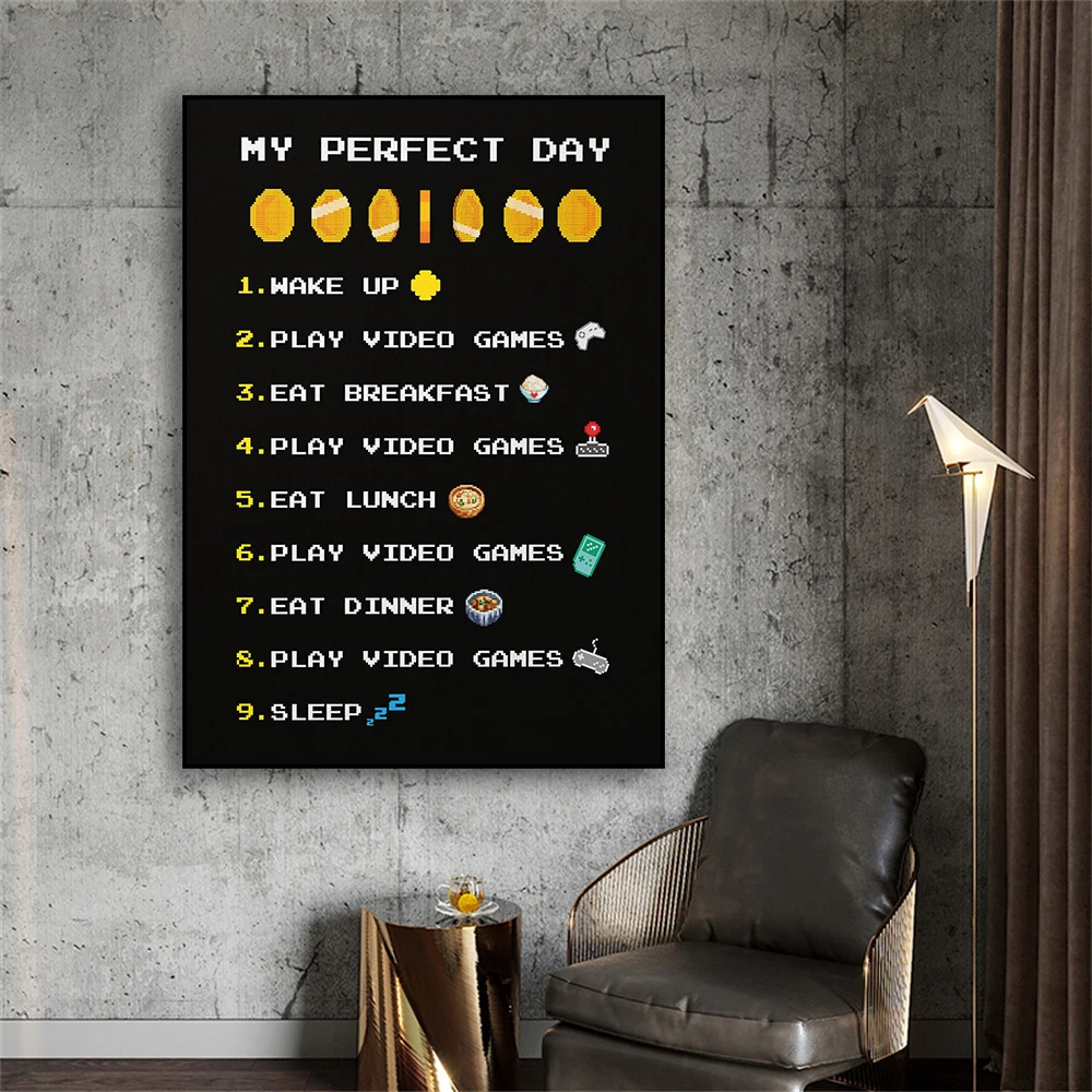 Забавный постер на день идеального дня, постер, принты, декор для видеоигр, настенное искусство, Картина на холсте для игровой комнаты, украшение для спальни мальчиков