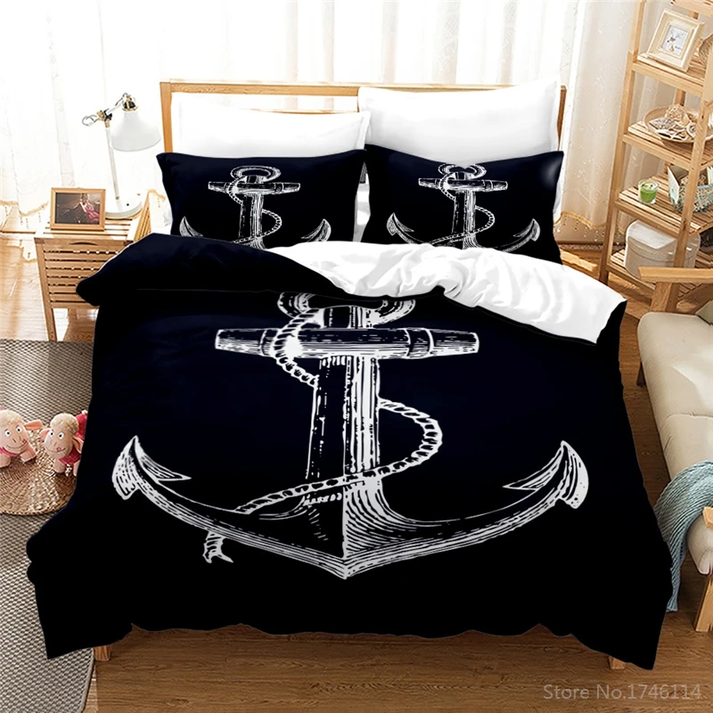 

Черно-белый комплект постельного белья с принтом якоря, пододеяльник с наволочкой, пододеяльник, домашний предмет интерьера для детской и взрослой спальни