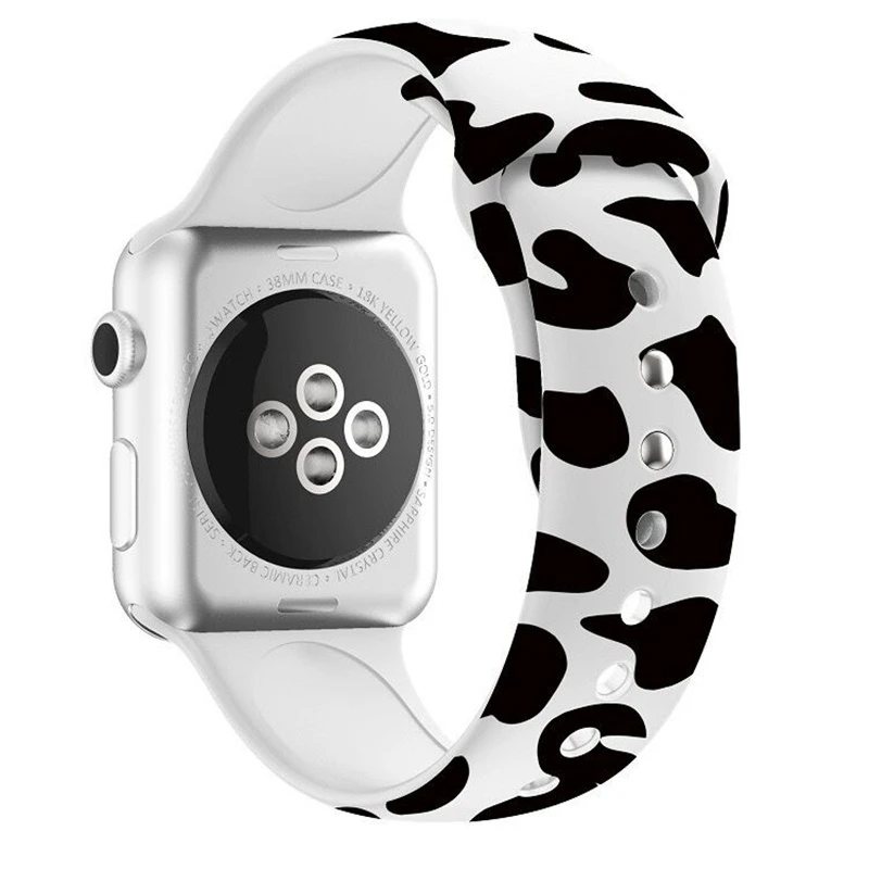 Cute Black White Milk Cow Silicone Loop Strap for Apple Watch 8 7 6 5 4 3 2 SE Sport Bracelet Band 38mm 42mm 40mm 44mm 41mm 45mm enlarge
