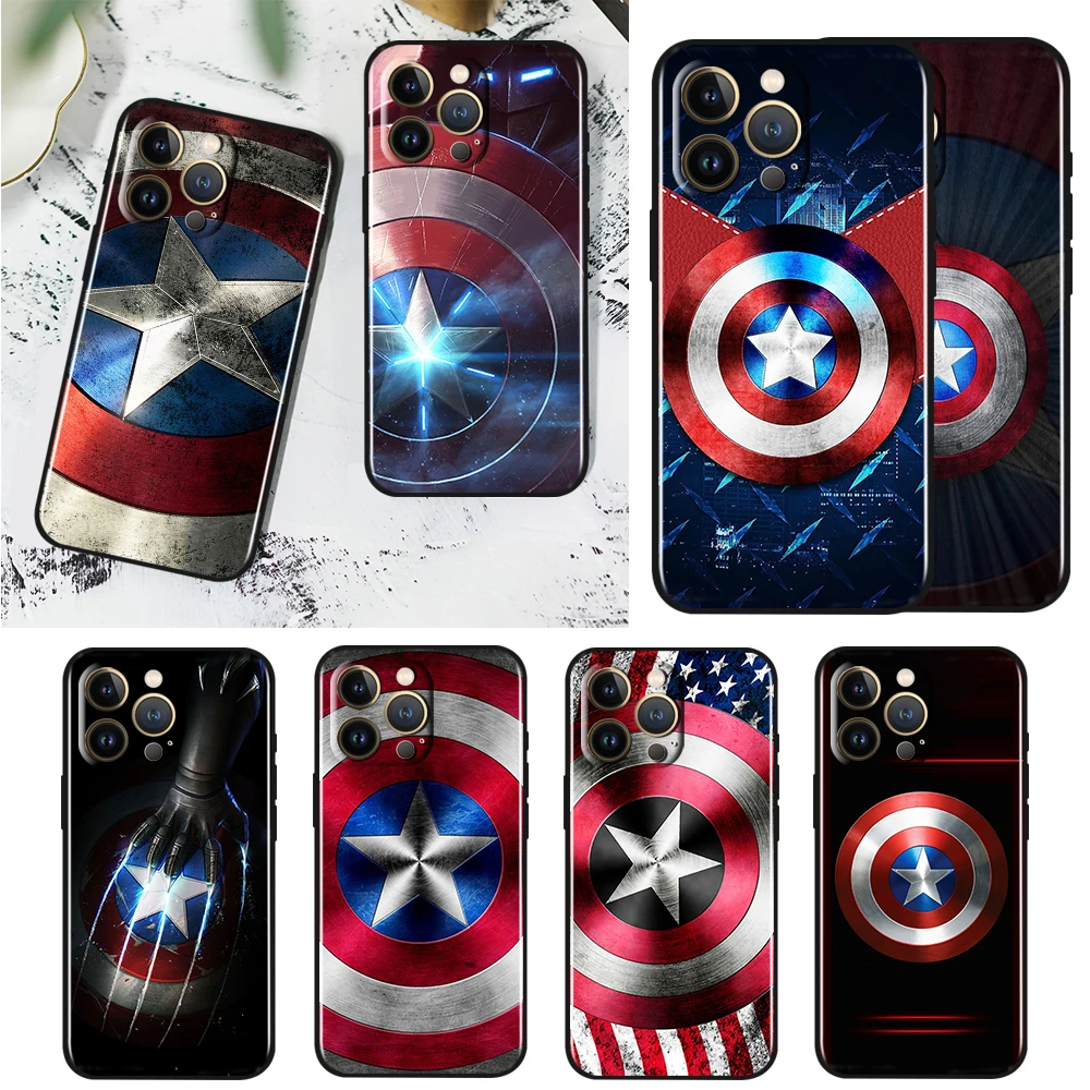 

Shield captain america marvel Case For Apple iPhone 14 13 12 11 Pro Max Mini XS Max X XR 7 8 Plus SE2020 TPU Black Phone Cover