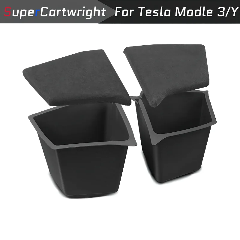 

For Tesla Model Y 2022 2021 2020 Trunk Sides Storage Bins Cargo Compartment Liners TPE Box Boot Organizer With Carpet Lids
