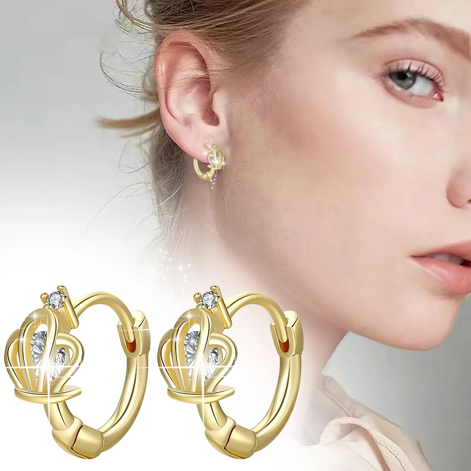 

Crown Zirconia Earrings For Teen Girls Minimalist Piercing Studs Trendy Earrings Women's Hoop Earrings