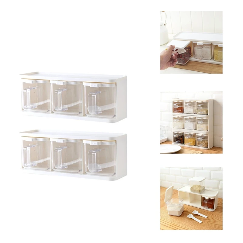 

Kitchen Pull Type Seasoning Box Spice Bottle With Handle Spoon Storage Vertical And Horizontal Seasoning Storage