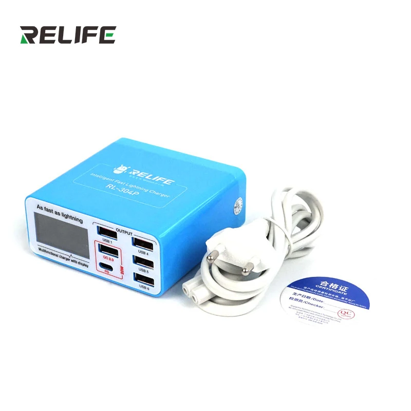 

RELIFE RL-304P PD3.0+QC3.0 Smart 6-port USB Digital Display Lightning Charger Suitable for Charging All Mobile Phones And Tablet
