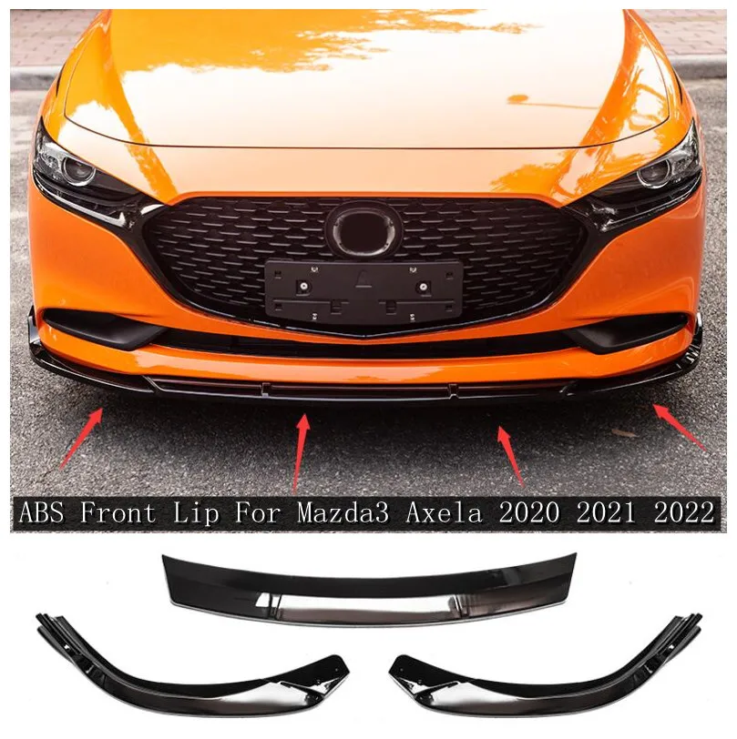 

NEW High Quality ABS Bright Black Front Bumper Lip Splitters Diffuser Lip Spoiler For Mazda3 Axela 2020 2021 2022