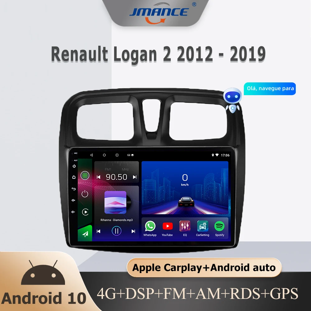 

JMANCE For Renault Logan 2 2012 - 2019 Sandero 2 2014 - 2019 Car Radio Ai Voice Carplay Multimedia Video Player Navigation auto
