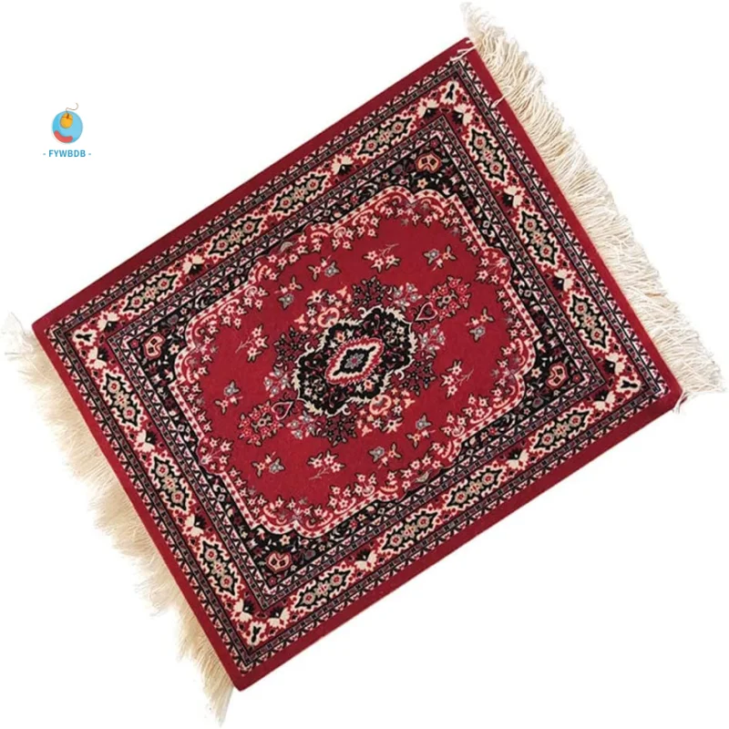 

Persian Mini Woven Rug Mat Mousepad Retro Style Carpet Pattern Cup laptop PC Mouse Pad with Fring Home Office Table Decor Craft
