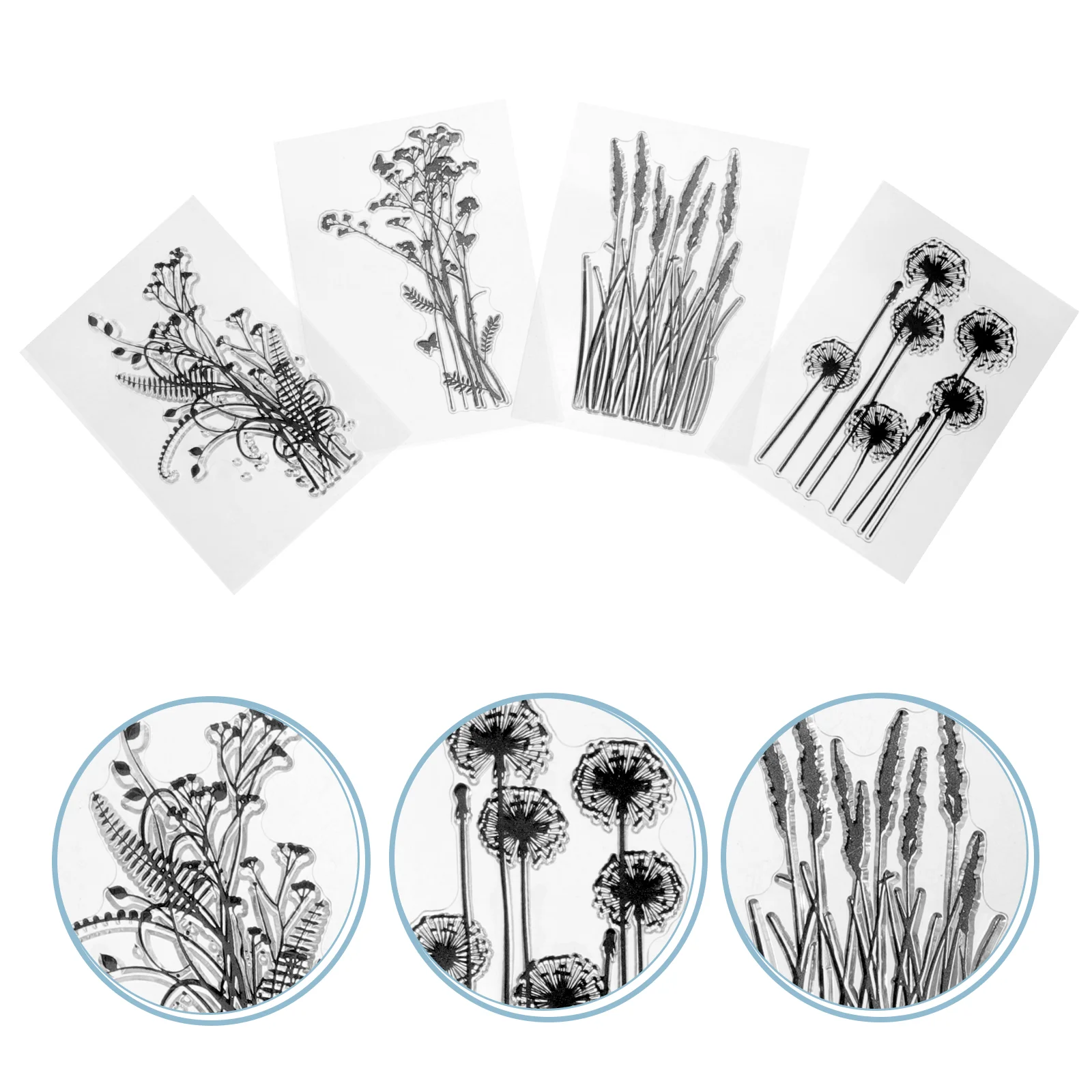 

4PCS Vintage Plants Flowers Rubber Stamps Eucalyptus Leaf Stamp Seal Scrapbook Photo Stamps