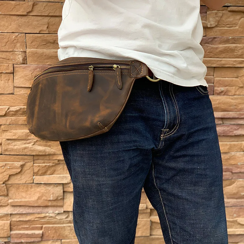 Vintage simple natural genuine leather men's chest bag casual simple multi function messenger bags daily light sport waist packs