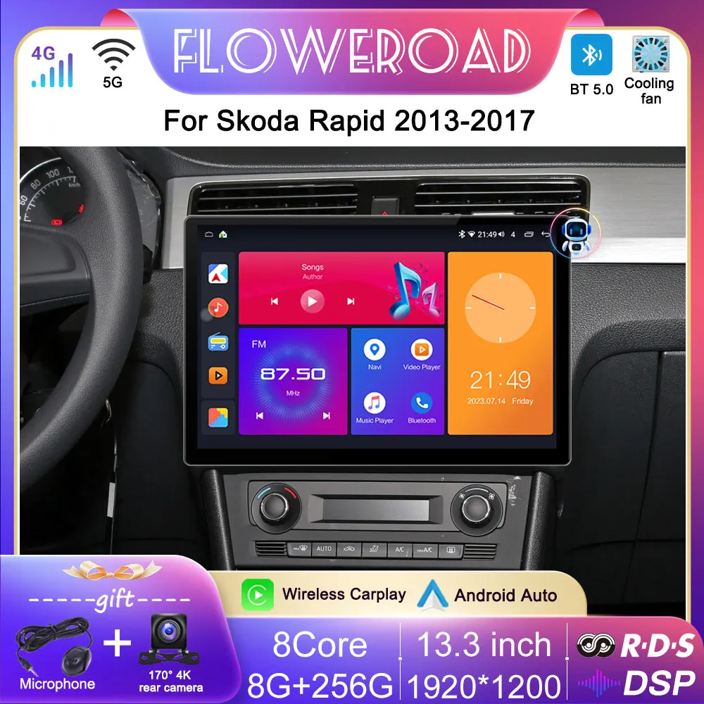 

13inch Stereo Android Auto For Skoda Rapid Spaceback 2013 - 2017 Car Radio Multimedia Player GPS Navigation Carplay No 2 DIN DVD