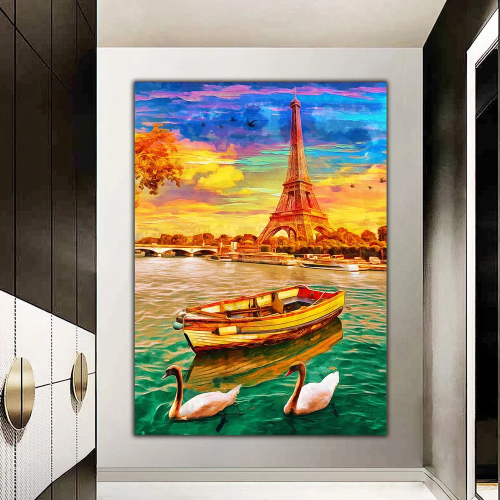 

Eiffel Tower Watercolor Art Canvas Painting Modern Colorful Landscape Print Poster Wall Art Picture Living Room Home Decoration