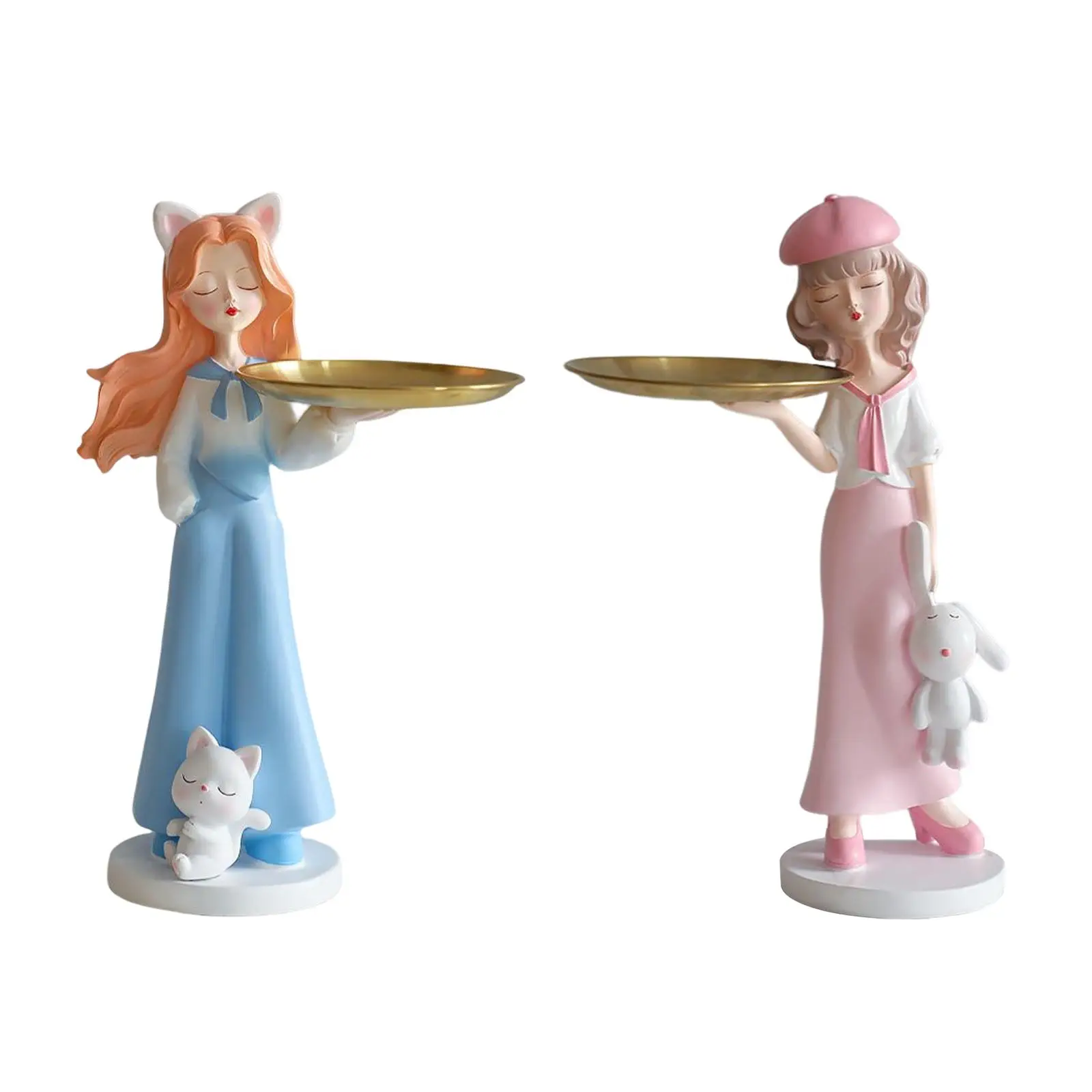 

Modern Girl Figurine Statues with Storage Tray Serving Tray Living Room Jewelry Trinket Storage Cabinet Counter Home Table Decor