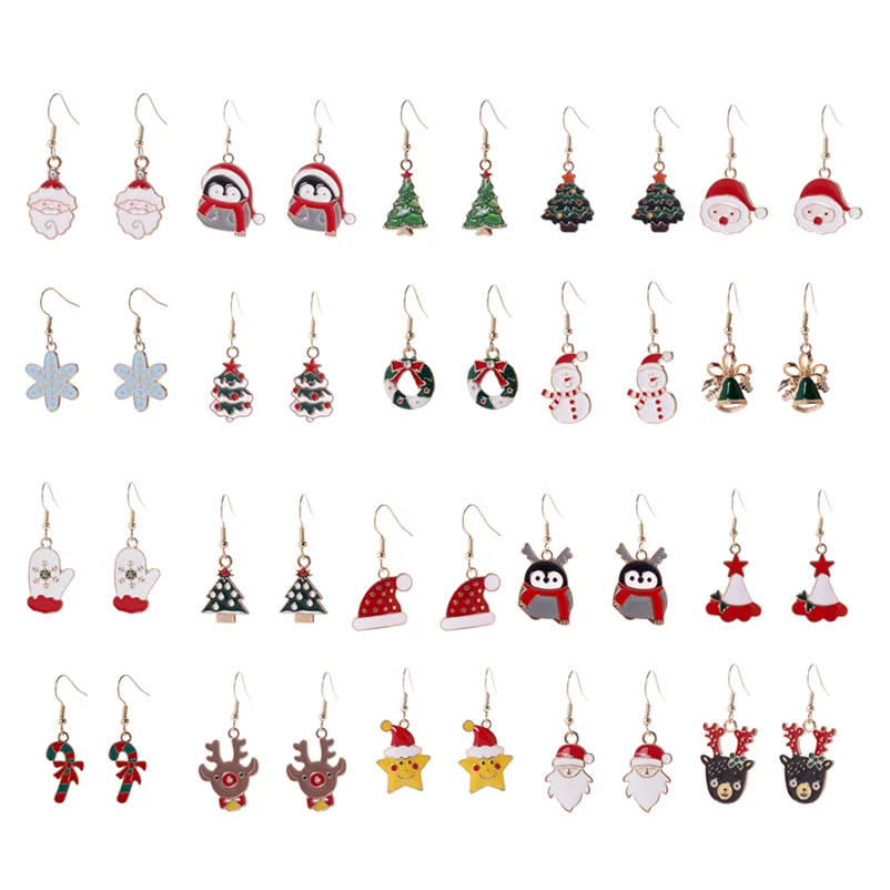 

Cute Christmas Earrings Accessories Christmas Bell Tree Star Deer Candy Cane Snowman Drop Earring For Women Girls Gifts