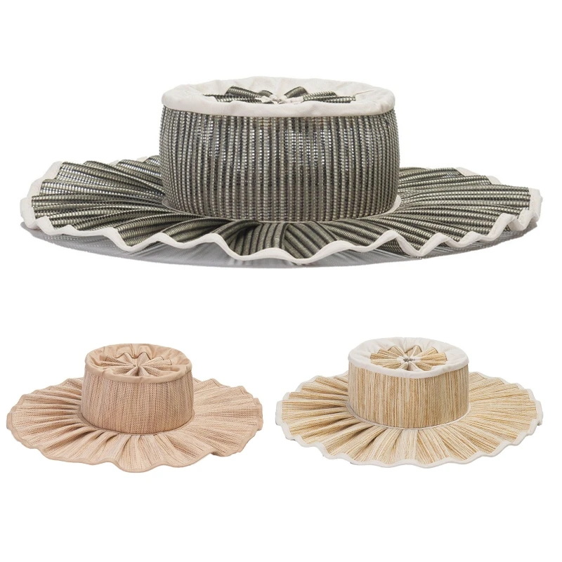 

Lightweight Crochet Flat-top Hat Soft Large Brim Hat for Women Outdoor Shopping Drop Shipping