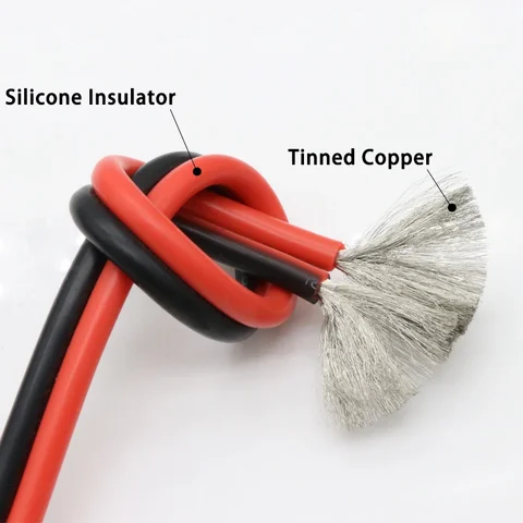 Силиконовый провод с медными жилами, 2 контакта, черный/красный, AWG 8-28, 1-10 м