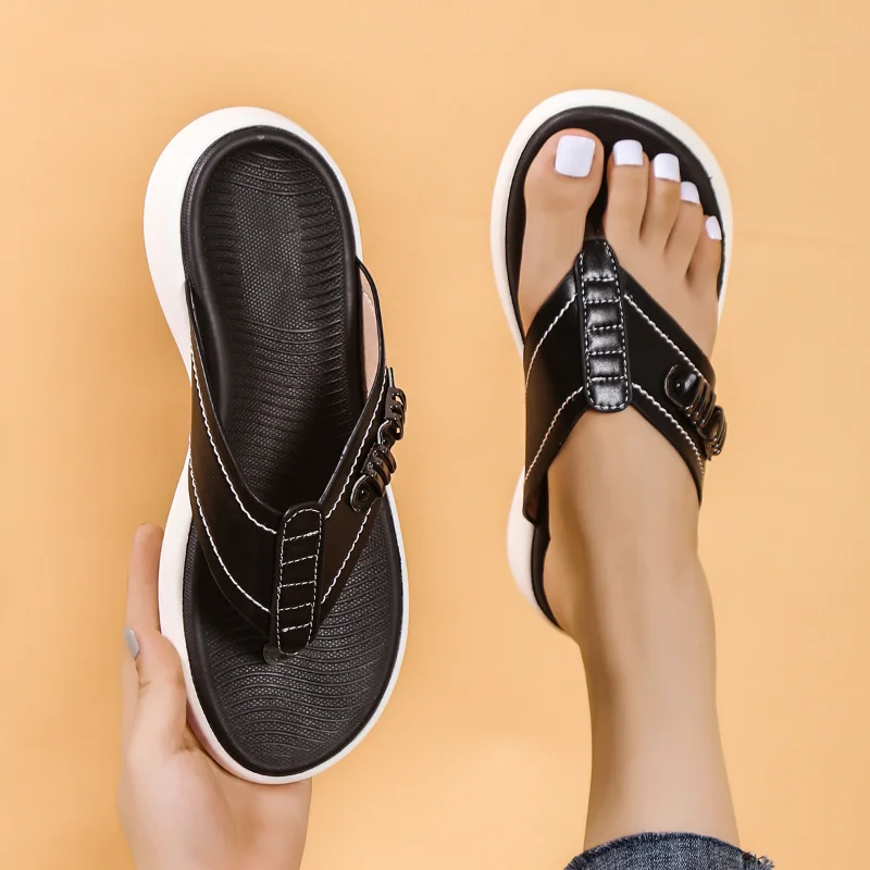

2023 New Flats Women Slippers Non Slip Thick Wedges Women Sandals Summer Ladies Wear Beach Causal Dress Shoes