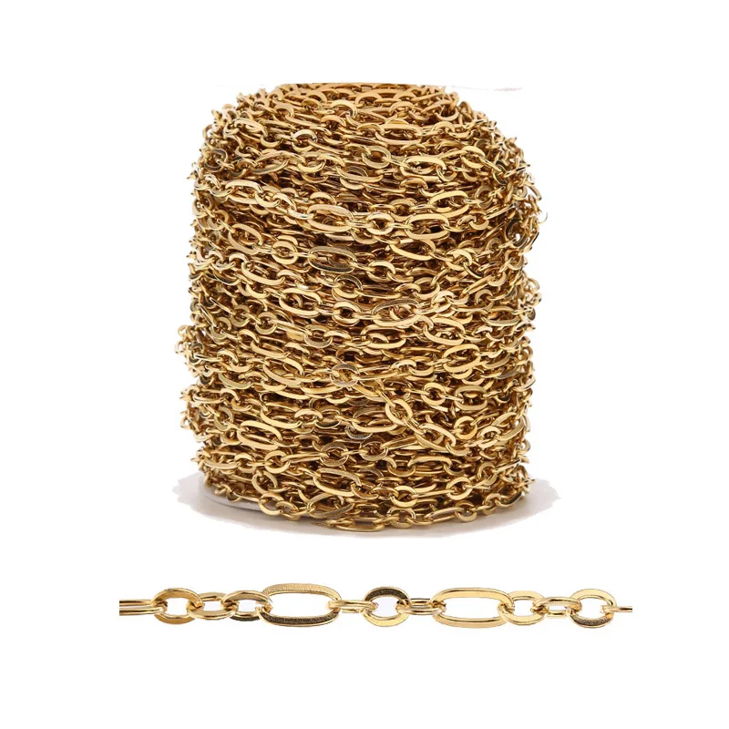 1 м нержавеющая сталь ручной работы Rolo кабельные цепи золото плоская проволока