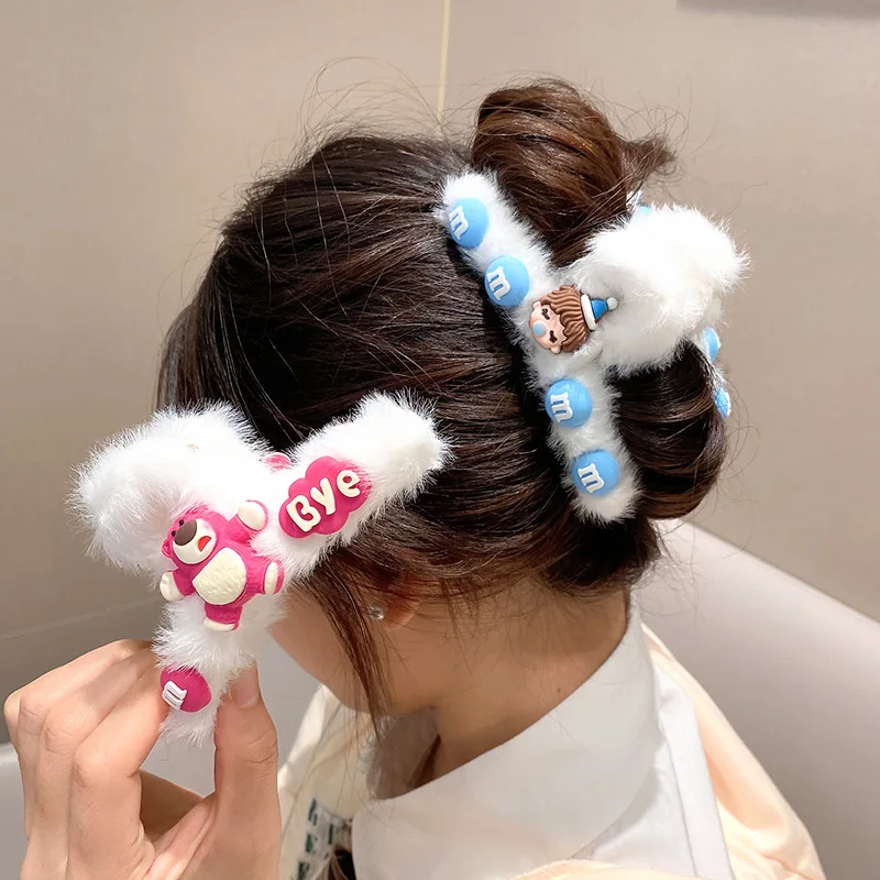 

Autumn and Winter New Plush Grip Korean Cartoon Hair Claw Back Head Updo Large Size Shark Clip Hair Accessories for women