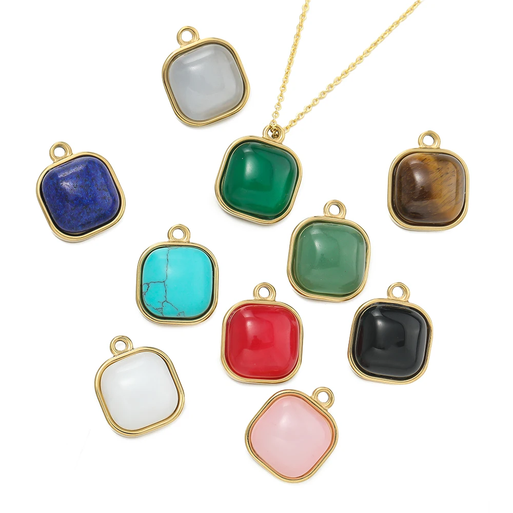 1 шт./упак. многоцветный натуральный камень из нержавеющей стали квадратный кулон