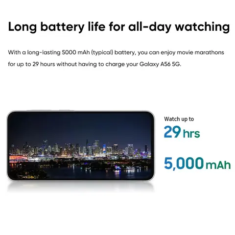 Глобальная версия смартфона Samsung Galaxy A56 5G, процессор Exynos 1580, 6.7-дюймовый дисплей Super AMOLED с частотой 120 Гц, камера 50 МП, аккумулятор 5000 мАч, защита IP67