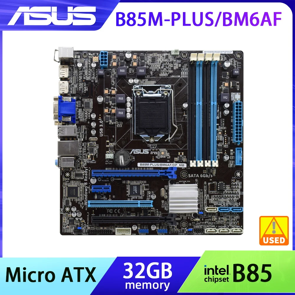 Материнская плата LGA 1150 DDR3 ASUS B85M-PLUS/BM6AF Intel B85 Micro ATX USB3.0 VGA HDMI SATA 6 гб/с поддержка процессоров Core i3 i5 i7