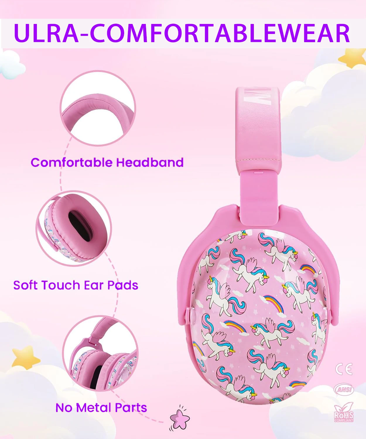 Детские наушники ZOHAN защитные шумоподавляющие с единорогом для детей