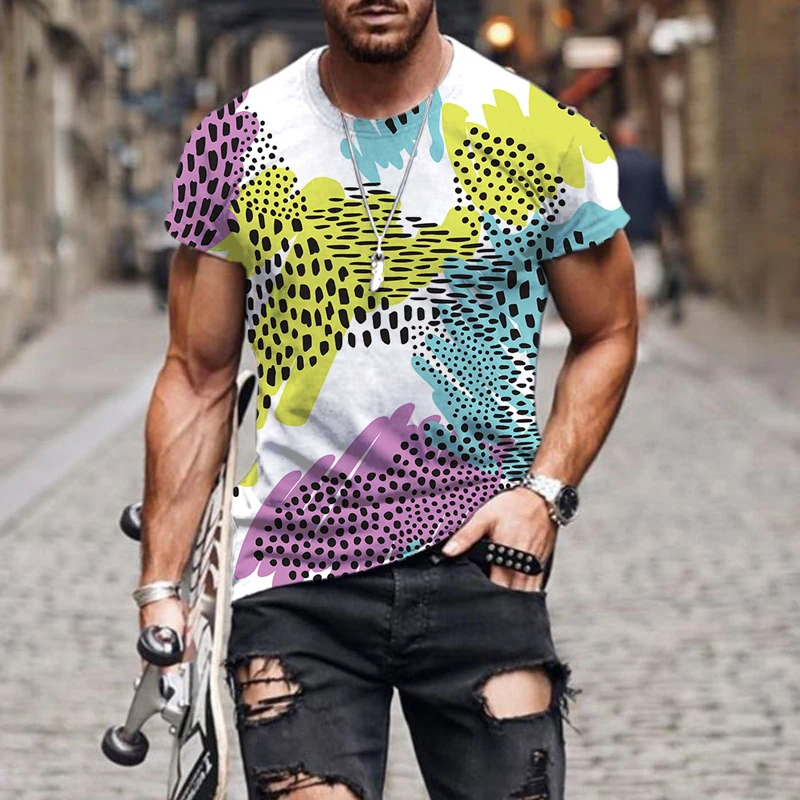 Футболка мужская оверсайз с абстрактным леопардовым принтом модная тенниска