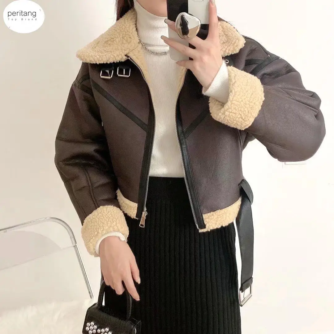 

Женская модная Толстая теплая куртка из искусственной овчины 2023, пальто, винтажная женская верхняя одежда с длинным рукавом и поясом, шикарные топы