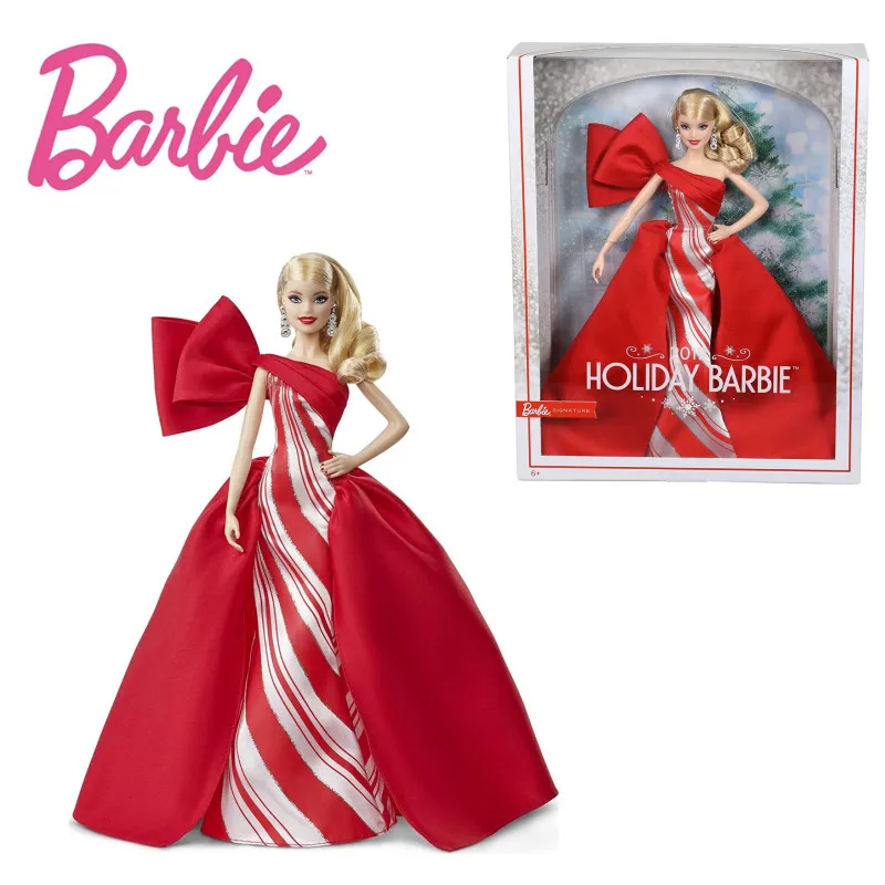 Mattel Барби 2019 Праздничная кукла 1 5 дюймовая блондинка в красно-белом платье с