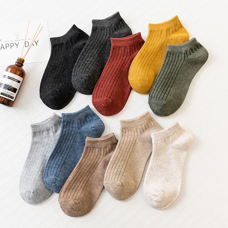 5Pair Women Socks for Summer Autumn Classic Black White Gray Short Socks Solid Color Cotton Low Cut Ankle Socks