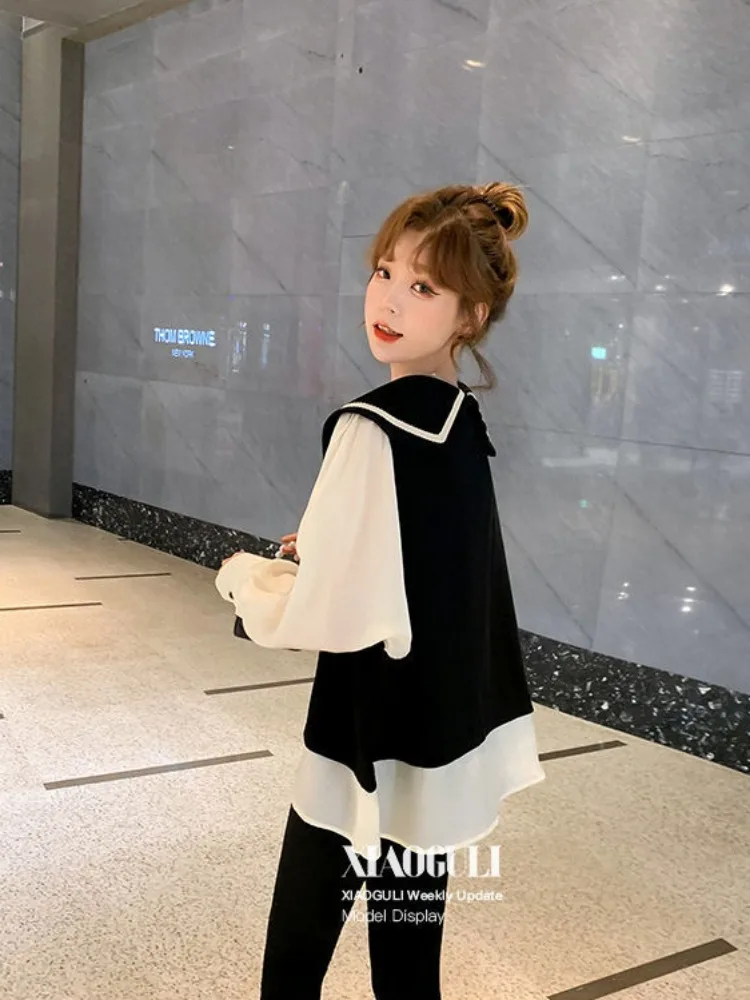 Hikigawa шикарные модные контрастные цветные женские рубашки с воротником Питер Пэн