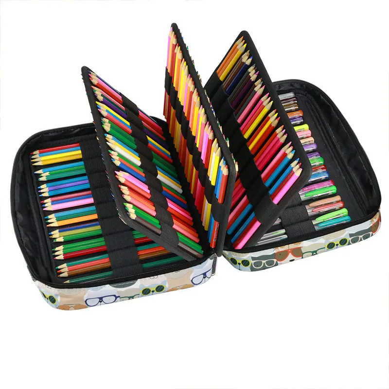 Creative Large Capacity Pencil Bag Case 216 Slots Organizer Cosmetic Bag For Colored Pencil Watercolor Pen Markers Gel Pens