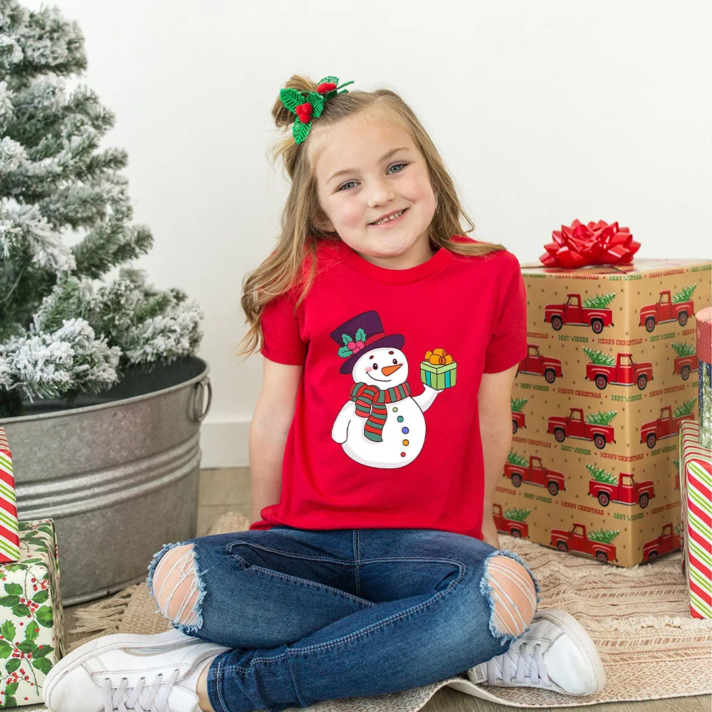 

Рождественская Детская футболка с принтом снеговика, Рождественская праздвечерние чная одежда, футболка для мальчиков и девочек, наряд, де...