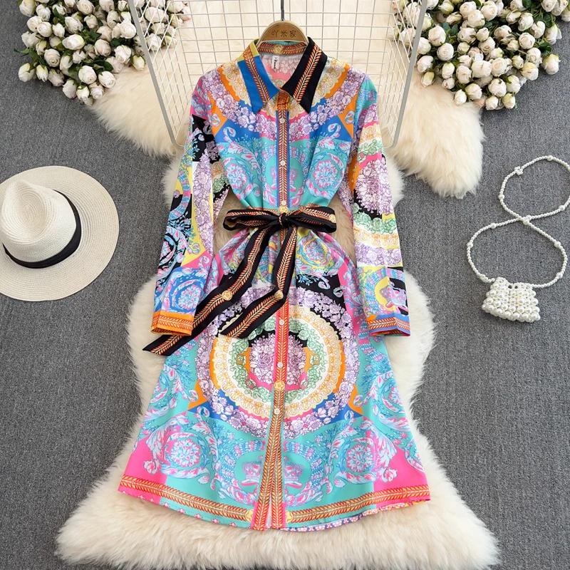 

Женское платье с длинным рукавом, элегантное праздничное платье с бантом и цветочным принтом для отпуска, весна-осень 2022