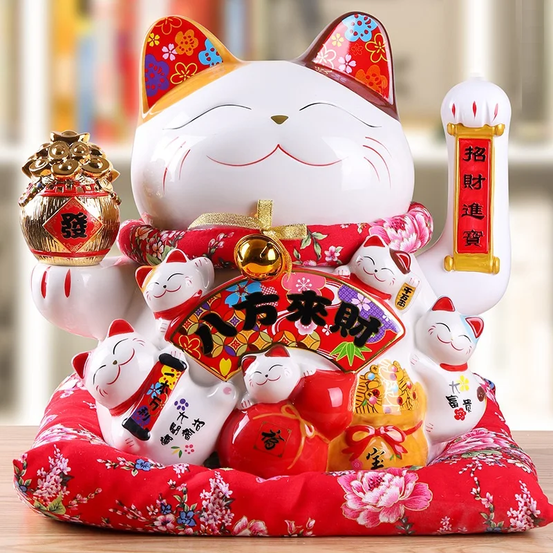 

Ceramic Lucky Cat Large Waving Paw Shop Opening Gift Creative Ornament Good Fortune