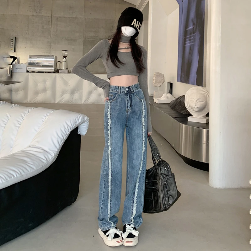 

Denim Women's Jeans 2023 New Spring Summer Washed Vintage Slim Wide-legged Pants High Waist Pockets Clothing YCMYUNYAN