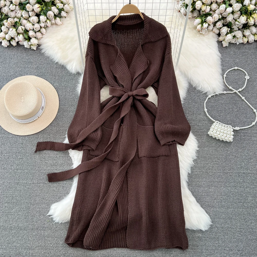 Женский вязаный кардиган Clothland свободный стильный длинный свитер с поясом и