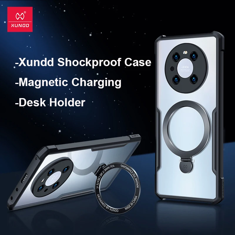 

Xundd Magnetic Holder Case For Huawei Mate40 Pro, Shockproof Clear Wireless Charging Cover Stand For Huawei Mate 40 40e Pro Case