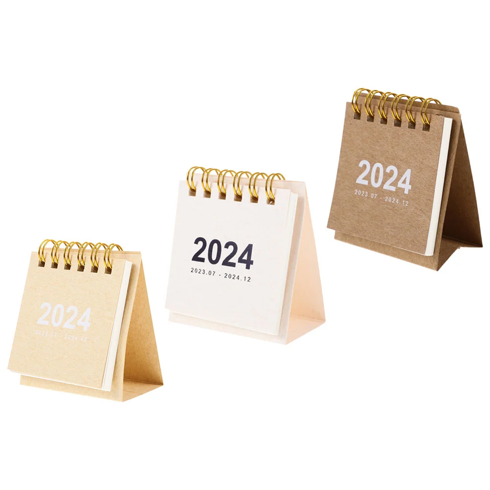 

3 Pcs 2024 Desk Calendar Mini Note Home Accessory Household Decorative Standing Paper Student