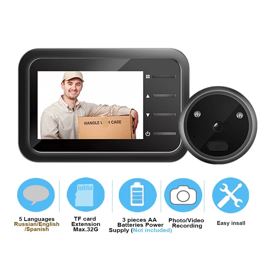 

2.4inch Video Peephole Doorbell Camera Video-eye Auto Record Electronic Ring Night View Digital Door Viewer Entry Home Security