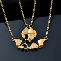 carlidana folding four leaf clover magnetic necklace vintage heart shaped stainless steel chain choker jewelry for women gift