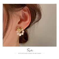 golden heart with freshwater pearl earrings korean fashion baroque personalized earring design sense elegant earrings ear rings
