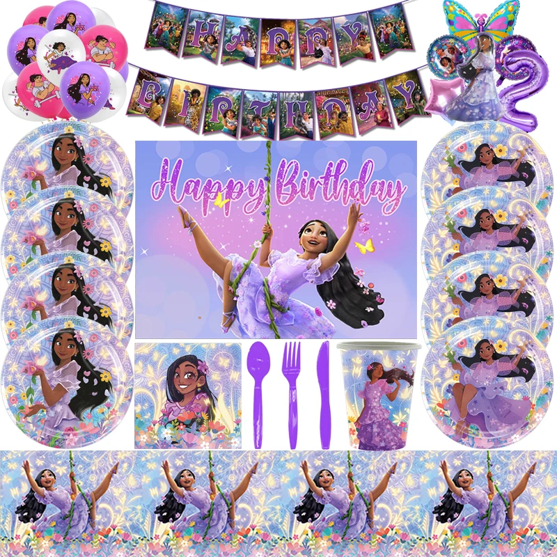 

Студийное украшение для дня рождения с изображением девушки из Диснея, Изабеллы, настенная скатерть с воздушным шаром, фиолетовая тематика,...