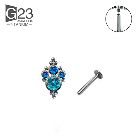 Серьги UHERA из титана синие цирконы 16g