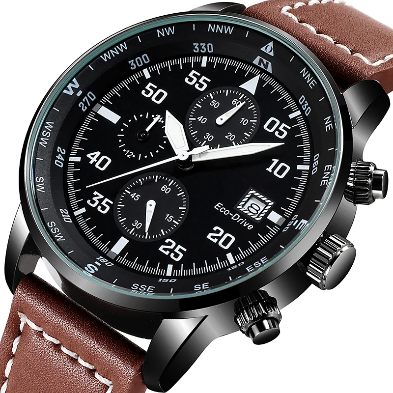 

Часы наручные мужские кварцевые Многофункциональные водонепроницаемые круглые из нержавеющей стали